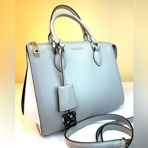 Louis Quatorze French design Italian leather gray/white/black w/adjustable strap